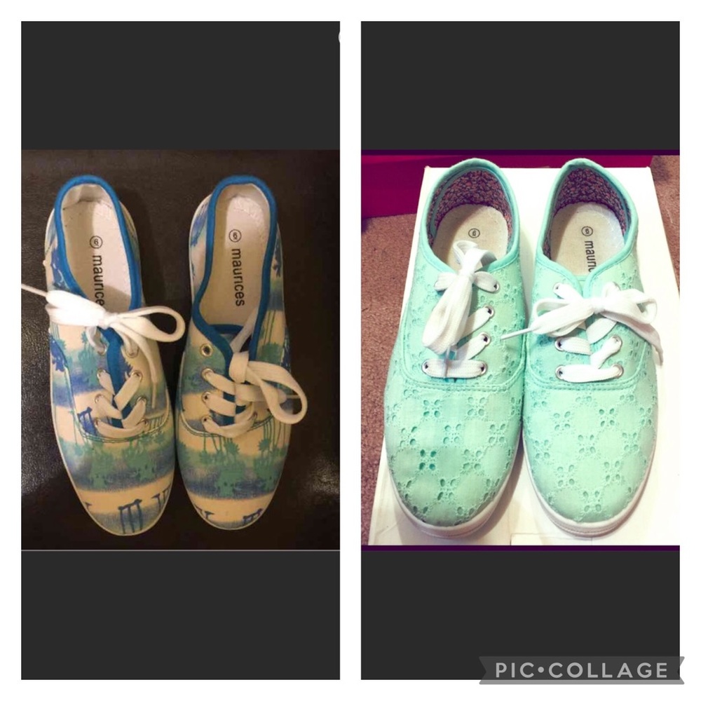 Maurices Women’s Lace-Up Canvas Sneakers – Mint Green & Blue Palm Print Shoes